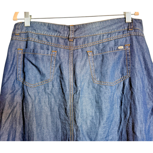Vintage Y2 Bianchi Sz12 Denim Maki Skirt Boho Western Flowy Flared Spring Summer - Picture 5 of 13